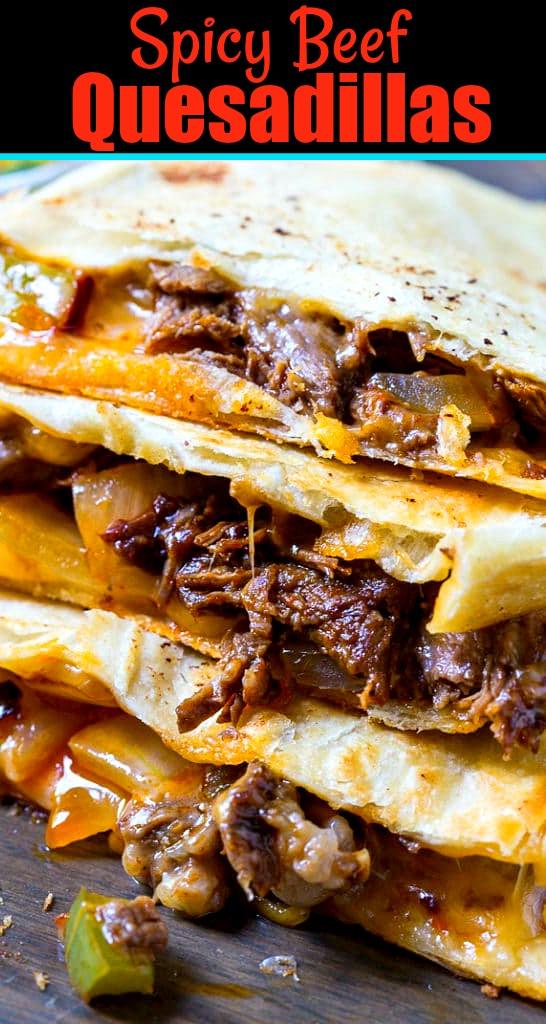 Quesadilla slices stacked on top of each other.