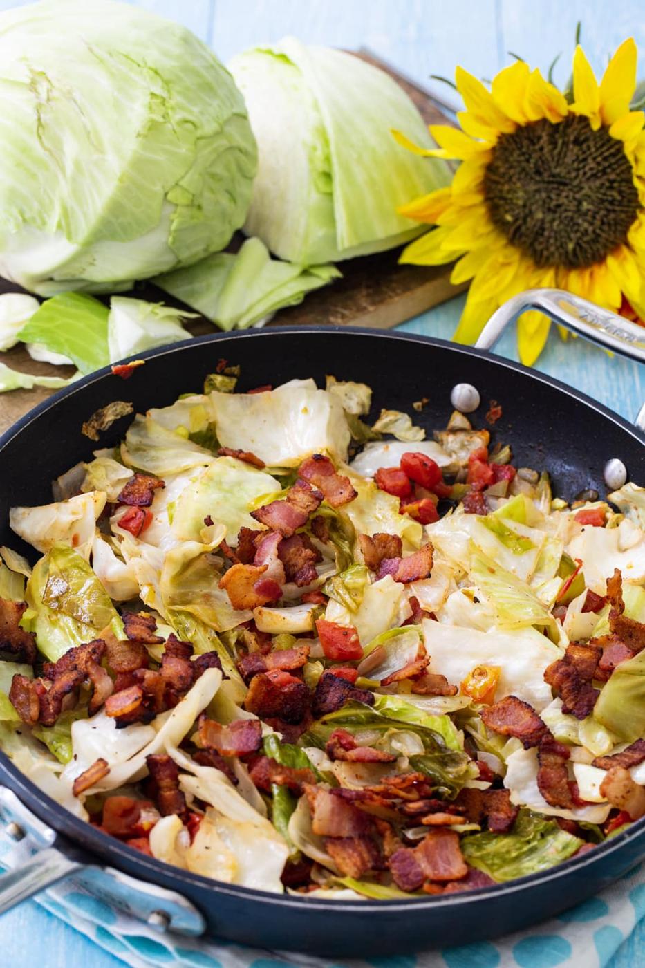 Spicy Cabbage in skillet.