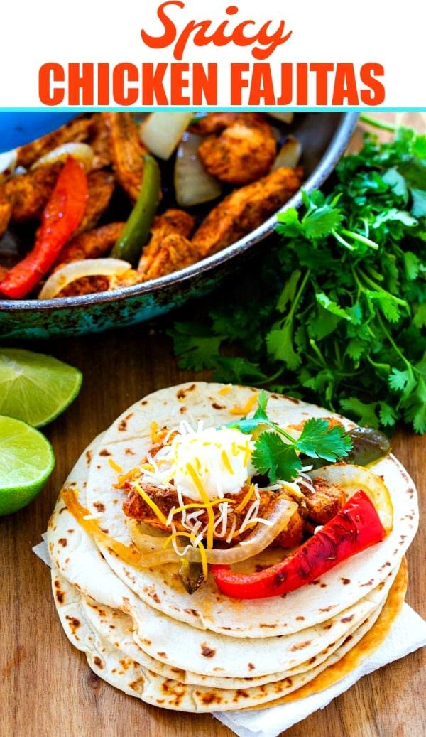 Chicken Fajita on flour tortilla with fresh cilantro.