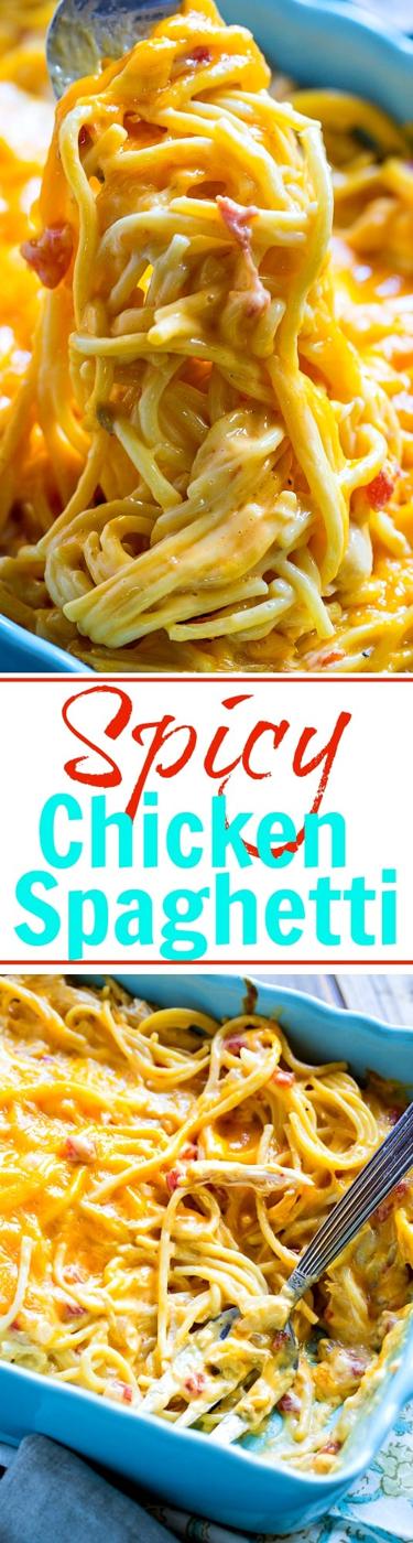 Spicy Chicken Spaghetti- cheesy, creamy comfort food!