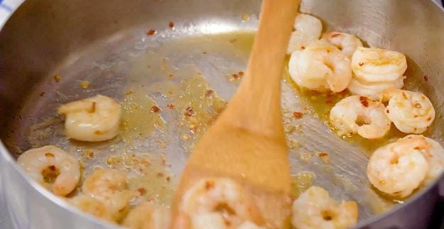Cooking the shrimp.