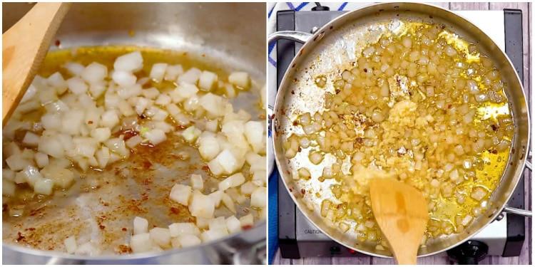 Onion and garlic cooking.