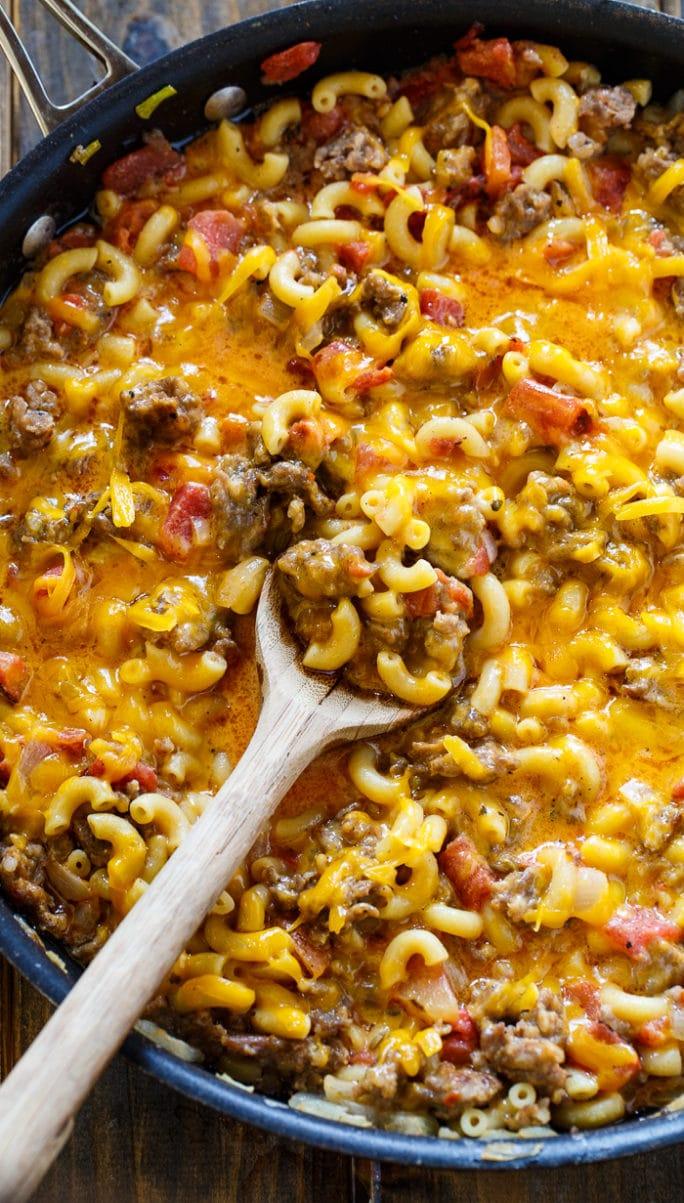 Stovetop Sausage Mac and Cheese- ready in under 30 minutes. Only 1 pot needed!