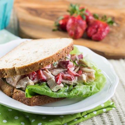 Chicken Salad with Strawberries in a sandwich.