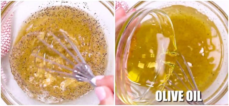 Mixing the salad dressing.