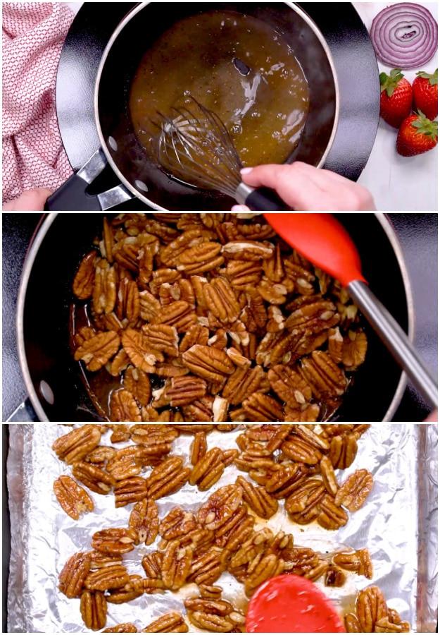 Making the glazed pecans.