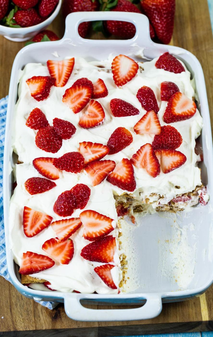 Icebox Cake in baking dish.