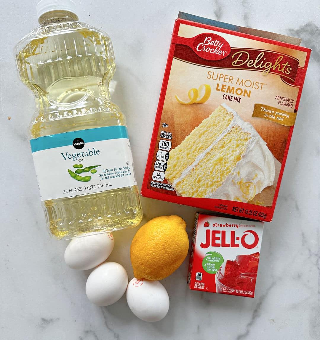 Ingredients needed for Poke Cake.