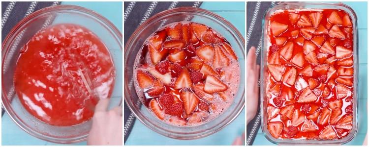 Making the strawberry layer.