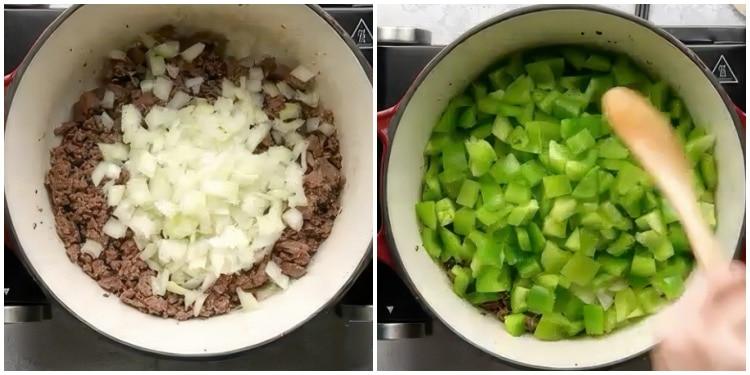 Onion and bell pepper added.