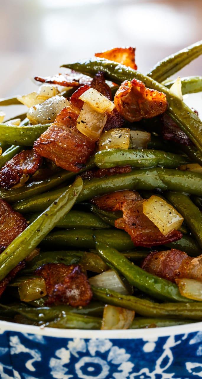 Sweet and Sour Green Beans with lots of bacon and onions.