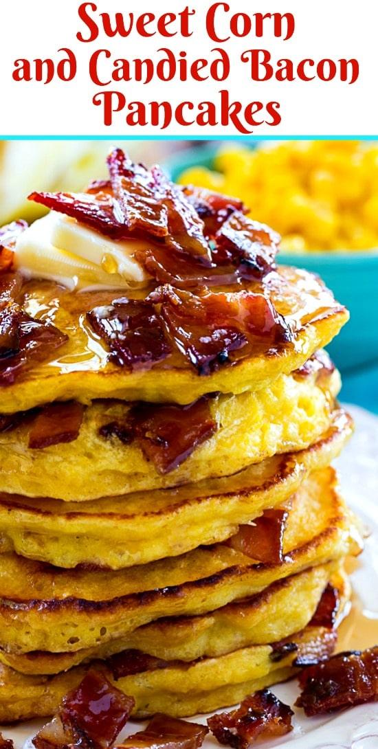 Sweet Corn and Candied Bacon Pancakes
