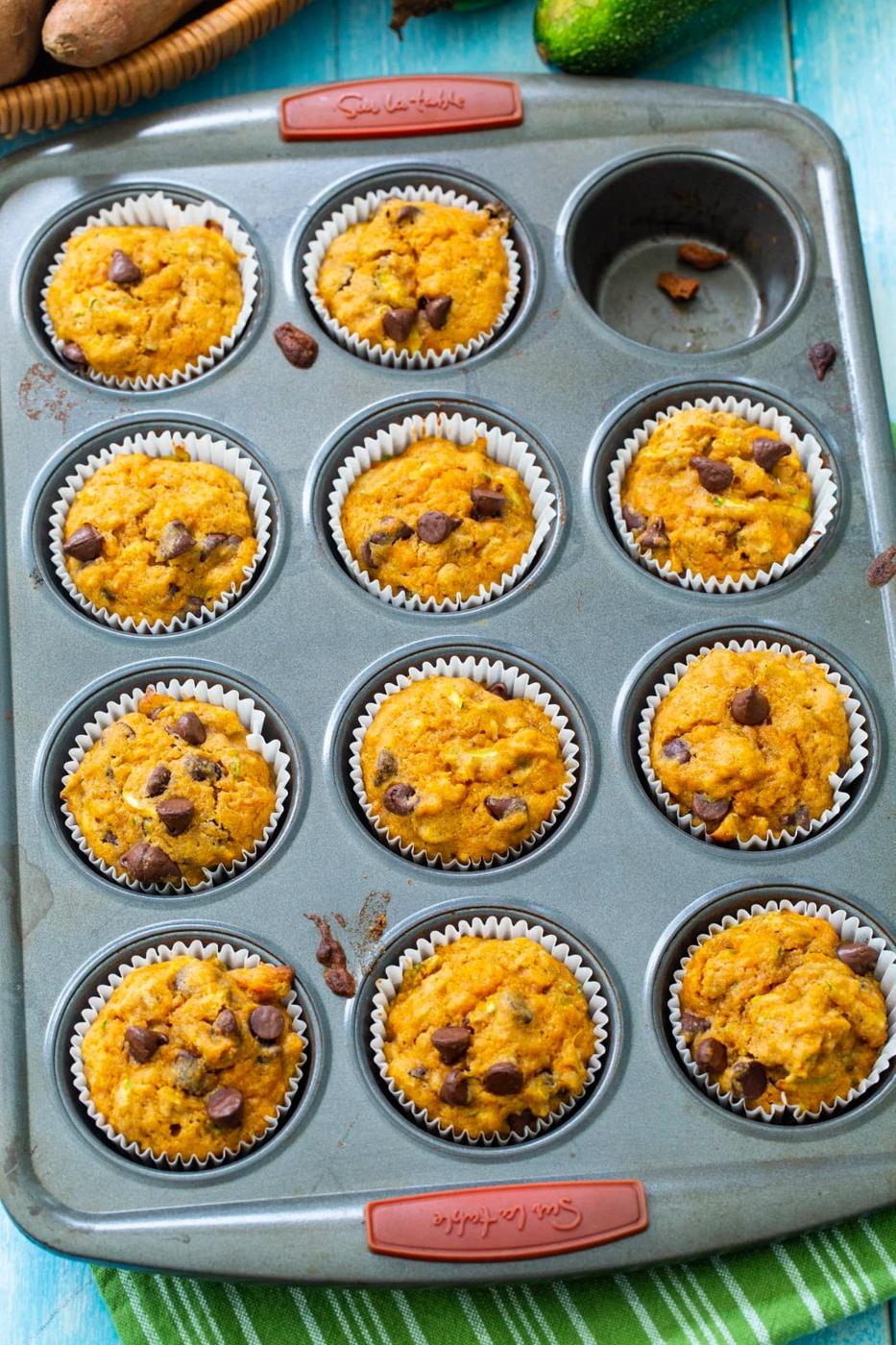 Muffins in a muffin tin.