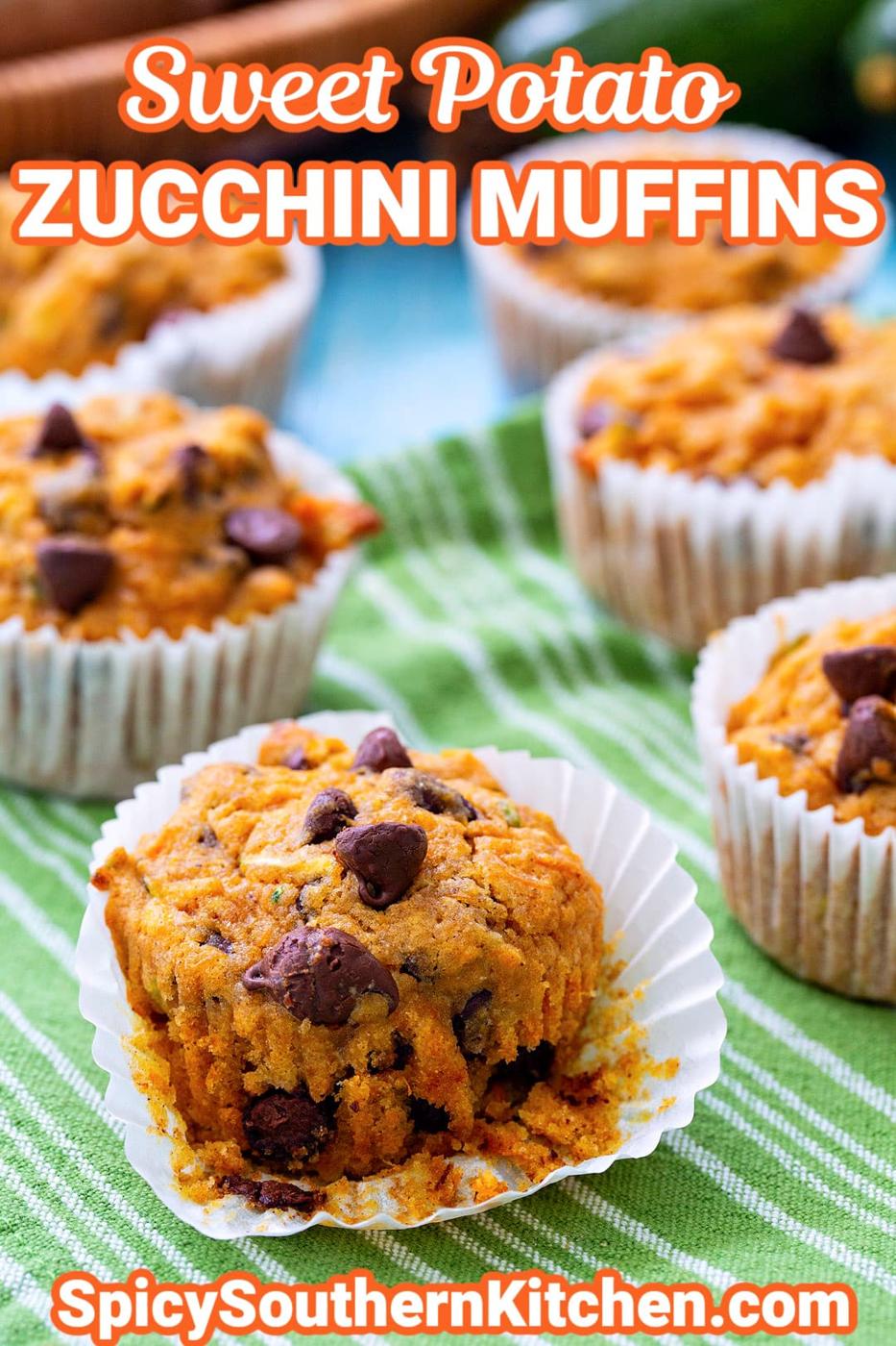 Close-up of a Sweet Potato Zucchini Muffin.