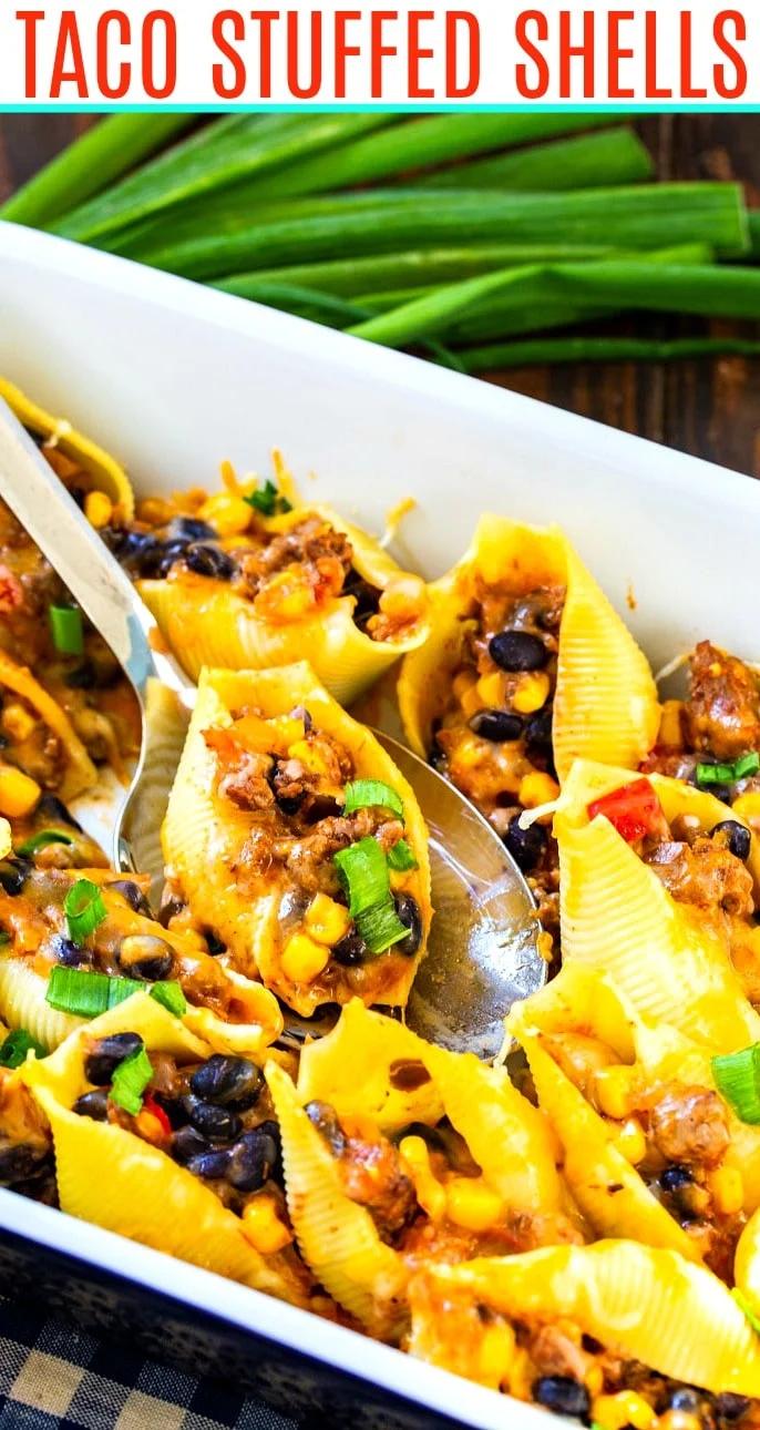 close-up of Taco Stuffed Shells