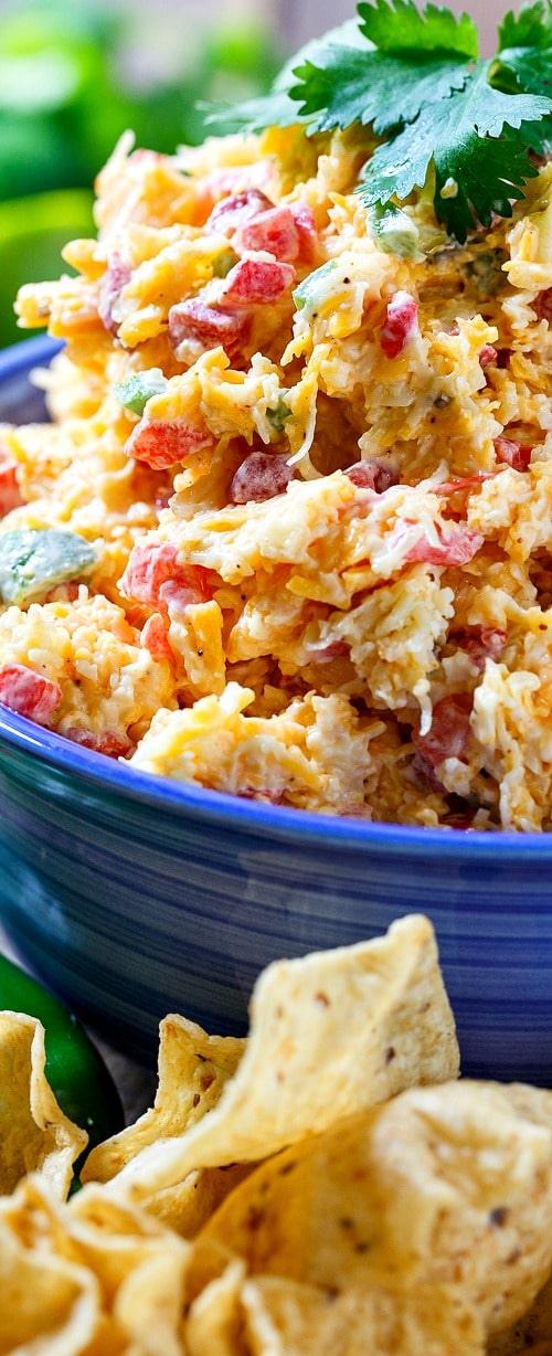 Traditional pimento cheese gets a Tex Mex Twist with the addition of jalapenos, cumin, chili powder, and pepper jack cheese.