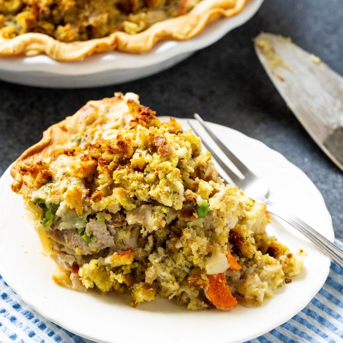 Slice of Turkey Pot Pie on a plate.