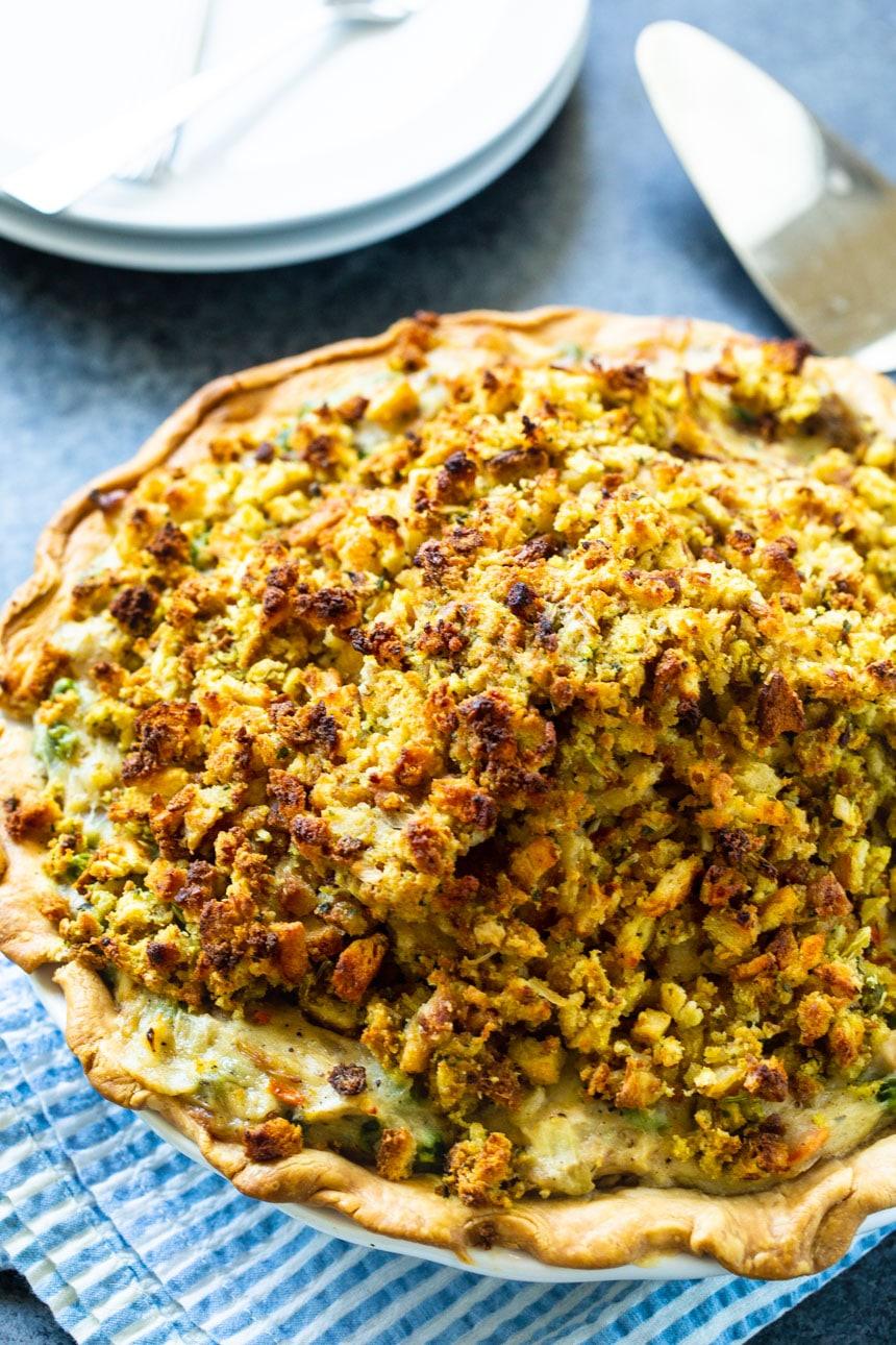 Turkey Pot Pie in a pie plate.