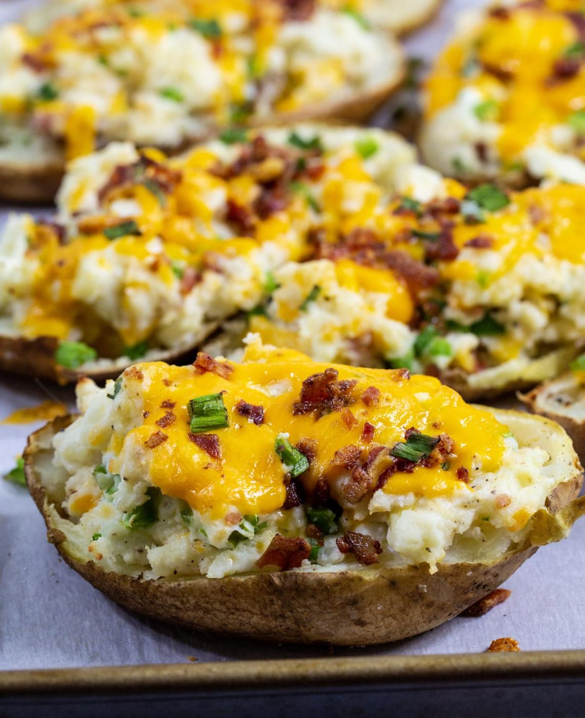 Close-up of Twice Baked Jalapeno Popper Potato.