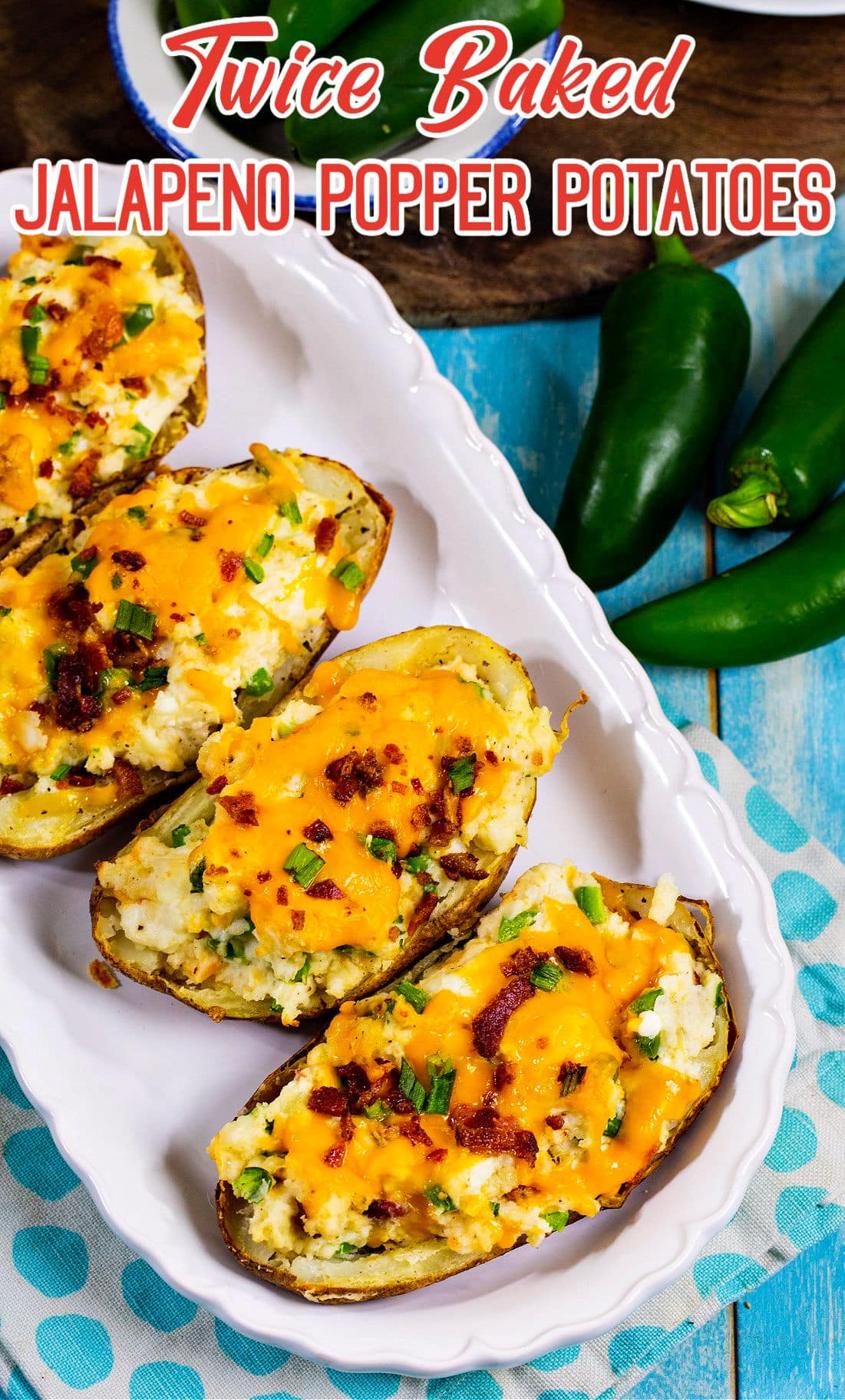 Twice Baked Jalapeno Popper Potatoes on serving plate.