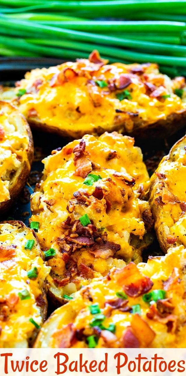Stuffed Potatoes arranged closely together.