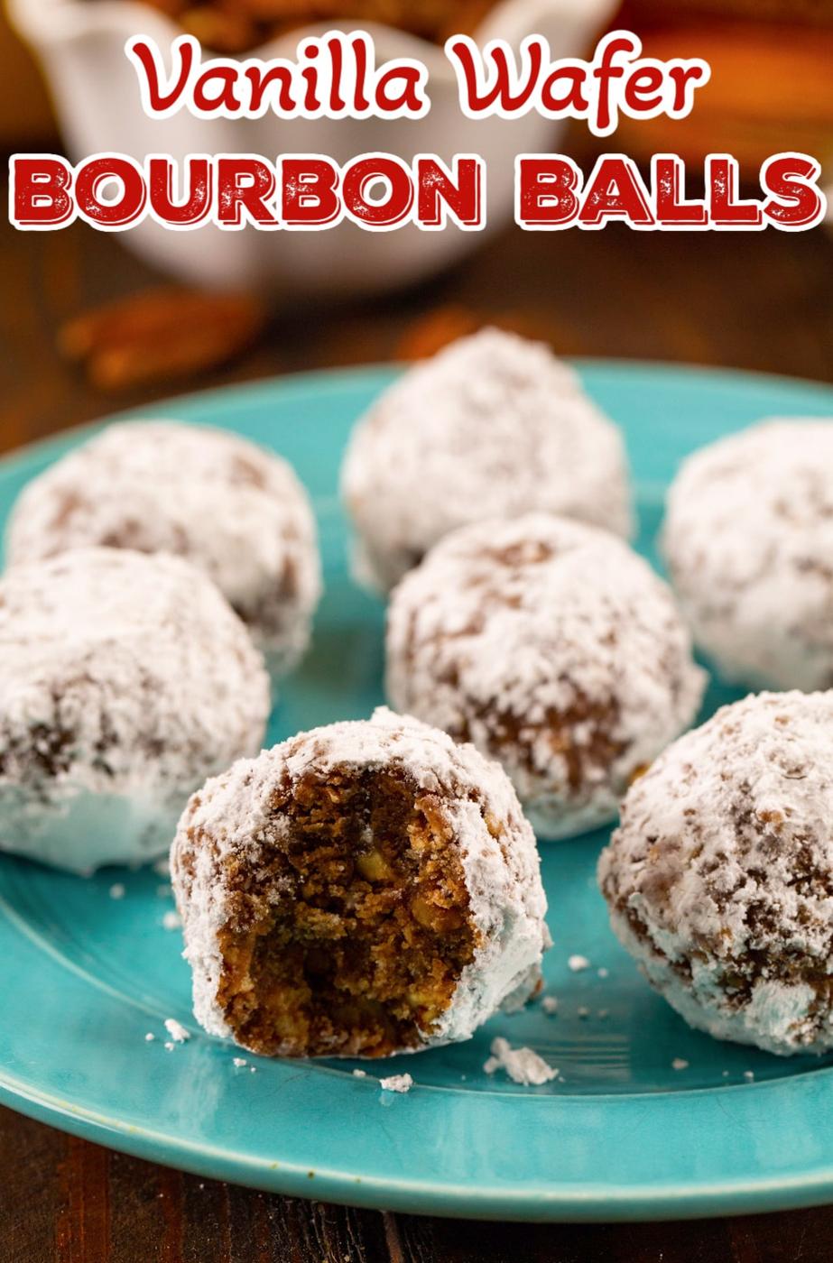 Vanilla Wafer Bourbon Balls on a serving plate.