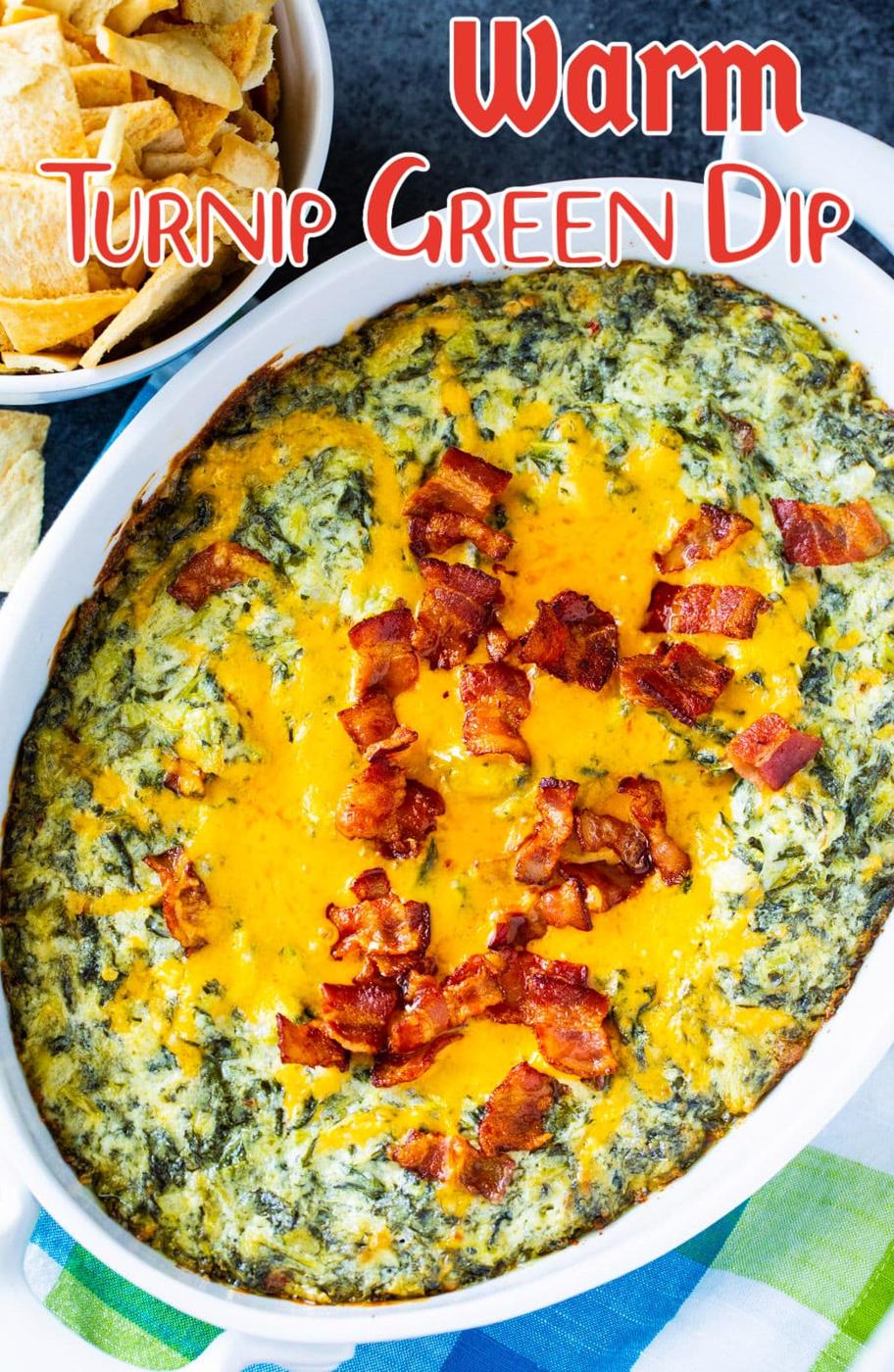 Warm Turnip Green Dip in baking dish.