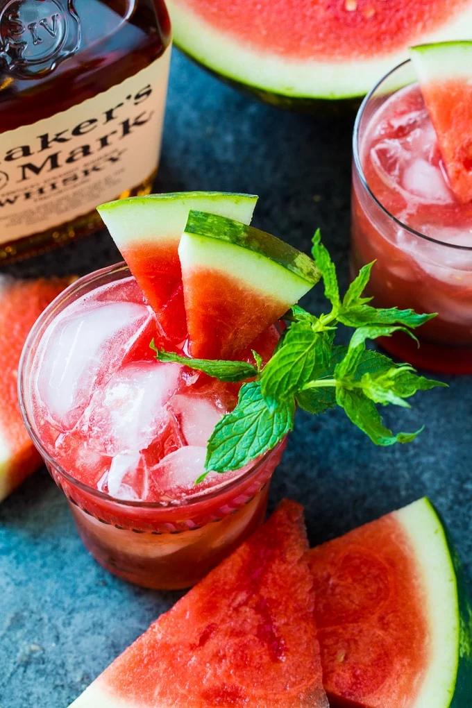 Watermelon Mint Julep with bourbon