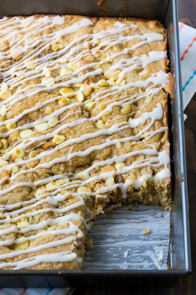 White Chocolate and Macadamia Nut Coffee Cake with glaze