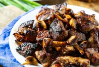Sticky Honey Bourbon Steak Tips