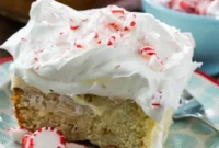 Frosty White Chocolate Peppermint Poke Cake