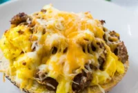 Sausage, Egg and Cheese Breakfast Bagel Pizzas