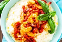 Savory Shrimp & Goat Cheese Grits with Roasted Red Pepper Sauce