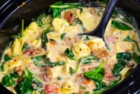 One Pot Slow Cooker Creamy Tortellini Sausage Soup