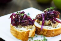 Tender Pork Crostini with Sweet & Tangy Red Cabbage