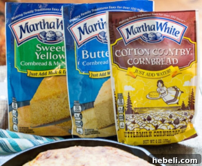 An assortment of Martha White Cornbread mixes, showcasing different varieties available.