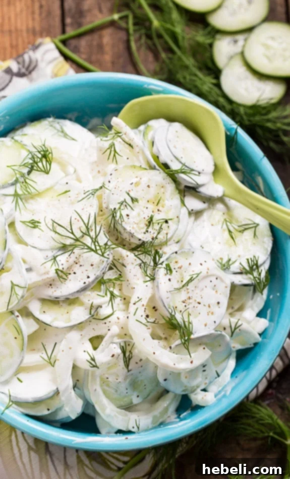 Southern Creamy Cucumbers offer a cool, creamy, sweet, and tangy flavor profile, making them an ideal summer side dish or healthy snack.