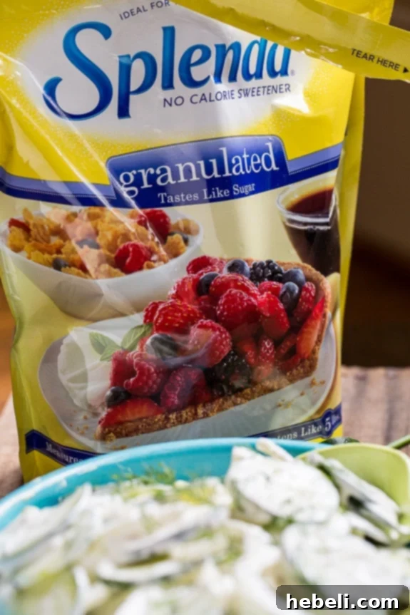 Enjoy guilt-free Southern Creamy Cucumbers, lightened with SPLENDA® Sweeteners, for a perfect healthy option.