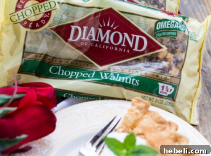 A bag of Diamond Walnuts, an essential ingredient for this Derby Pie recipe.