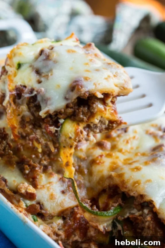 No-Noodle Zucchini Lasagna 4 Zucchini Lasagna - a thick meat sauce and zucchini noodles make this a delicious gluten-free meal.