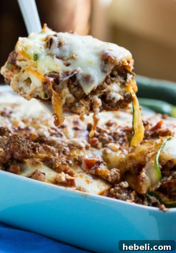 No-Noodle Zucchini Lasagna 5 Zucchini Lasagna - a thick meat sauce and zucchini noodles make this a delicious gluten-free meal.