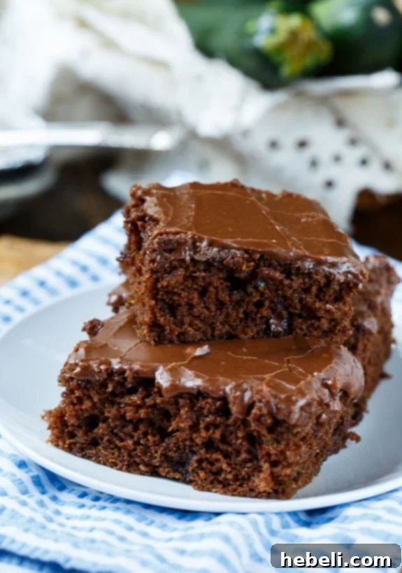 Chocolate Zucchini Sheet Cake - Freshly iced and ready to serve, showcasing the rich chocolate frosting.