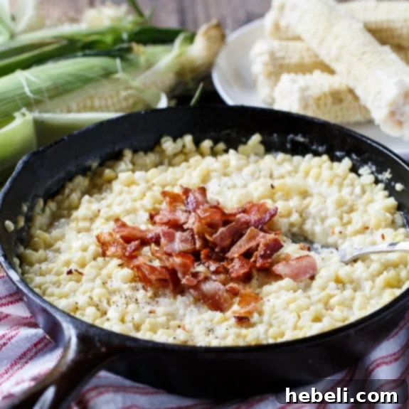 Country Fried Skillet Corn with crispy bacon bits.