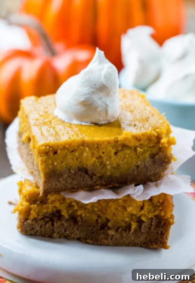 A wide shot of the golden-brown Pumpkin Spice Gooey Butter Cake, fresh out of the oven, promising a delightful fall treat.