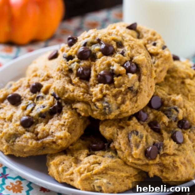 Soft Pumpkin Chocolate Chip Cookies on a cooling rack