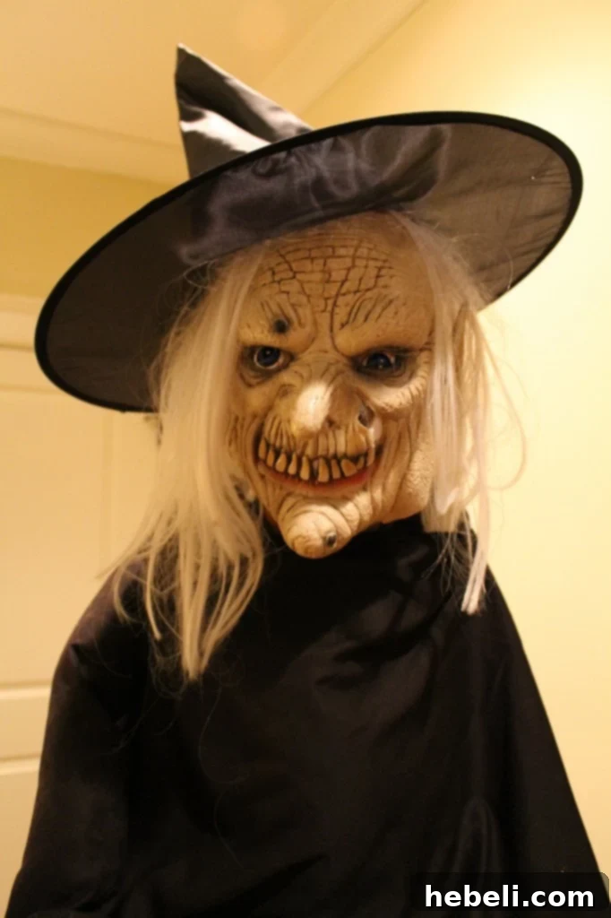 Witch's Brew Guacamole 5 A different angle of the broom hilda decoration, emphasizing its playful and spooky aesthetic.