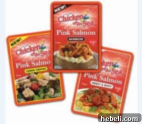 Two Chicken of the Sea Pink Salmon pouches, highlighting their convenient and portable packaging