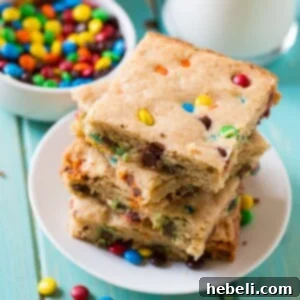 M&M Blondies, a top-down view of the colorful bars