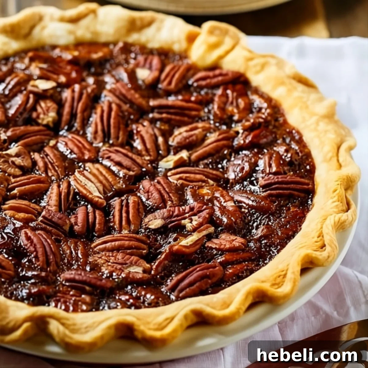 Sweet and Salty Pecan Perfection 2 A whole, beautifully baked salted caramel pecan pie in a decorative pie plate, ready to be sliced and served.