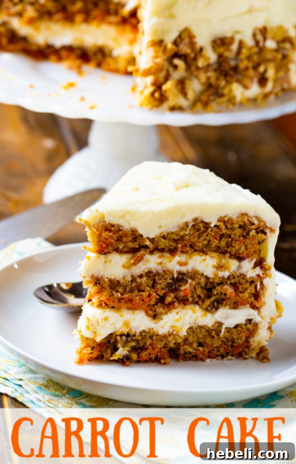 Mama Dip's Legendary Carrot Cake 7 An overhead view of the full Mama Dip's Carrot Cake, beautifully frosted and garnished with walnuts, ready to be sliced.